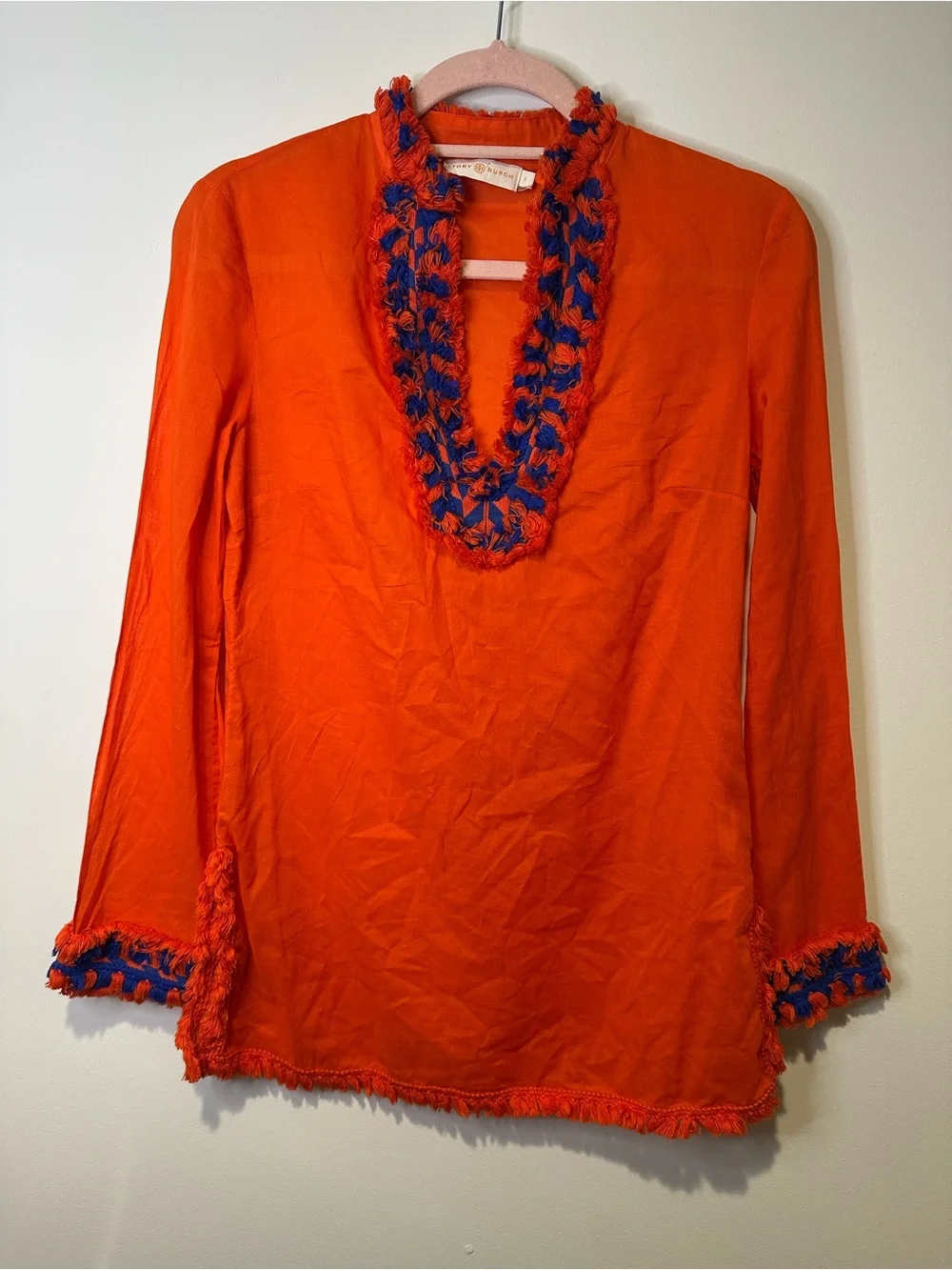 tory burch samba fringe tunic blouse size 0
